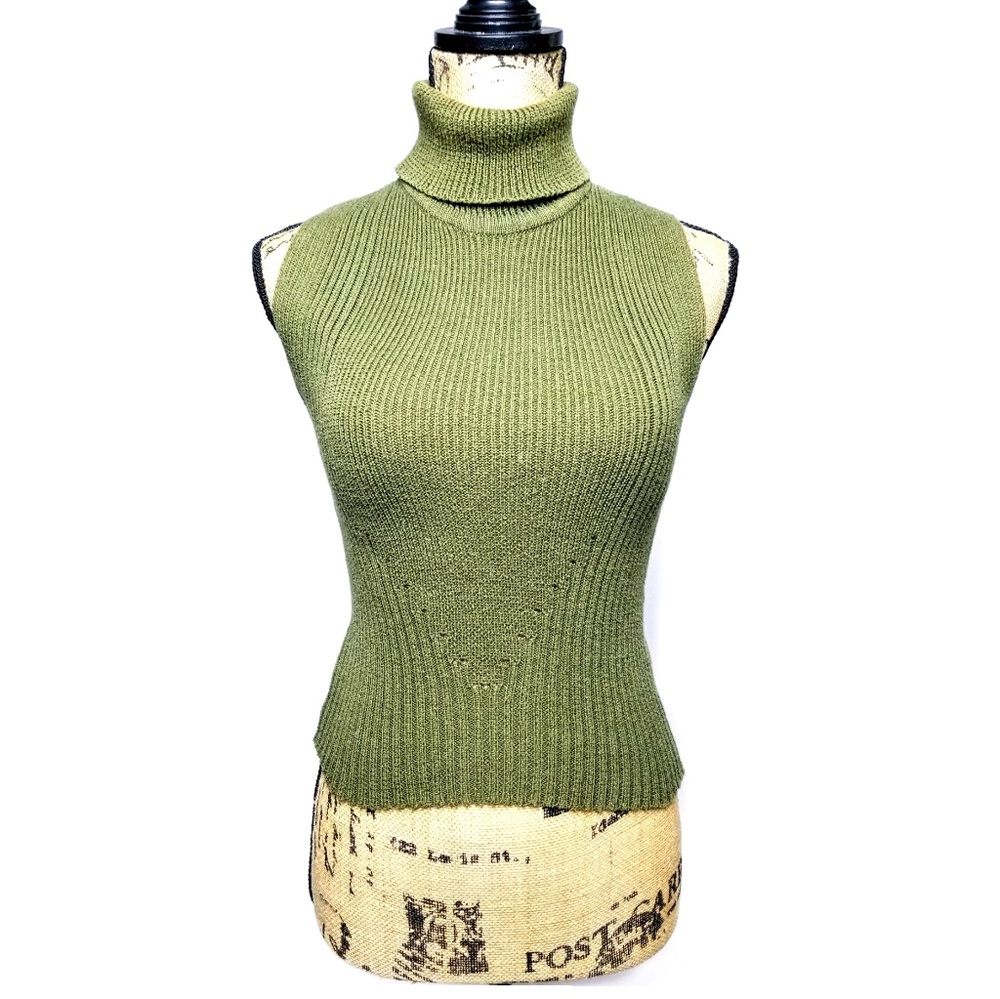 ❄️ Army Green Turtleneck  SleevelessSweater Top!